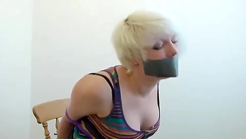 Roped And Tape-gagged Blond In Escape Challenge