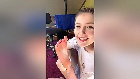 Playful Amateur Girl Sucking Her Toes And Licking Her Foot In A Solo