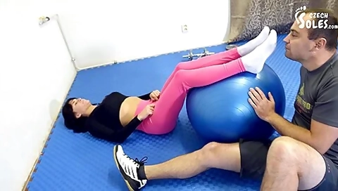 Petite Doll Gets Her Feet In White Socks Sniffed During Her Yoga Class